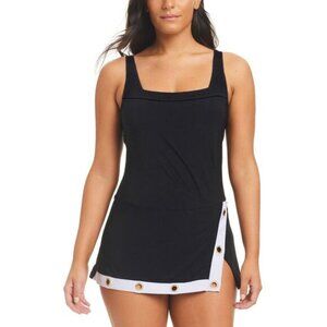 Beyond Control Womens Square-Neck Grommet Swim Dress 8 Black - NWT $153